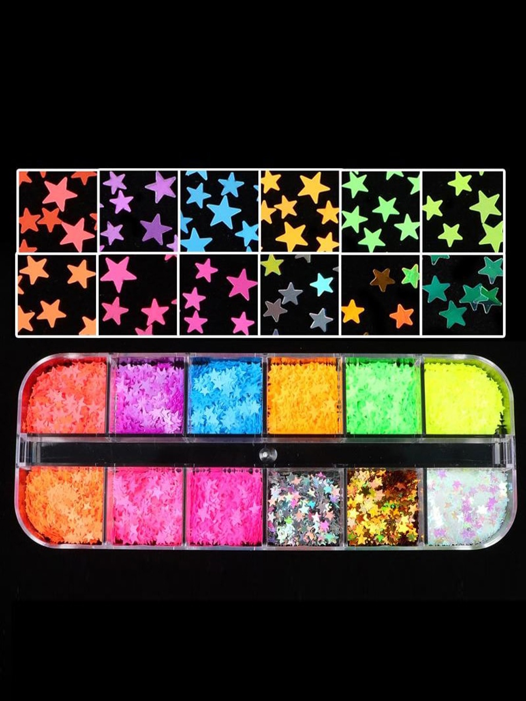 

S.A.V.I. 12 Grids Star Fluorescent Sequins DIY Nail Art, Blue