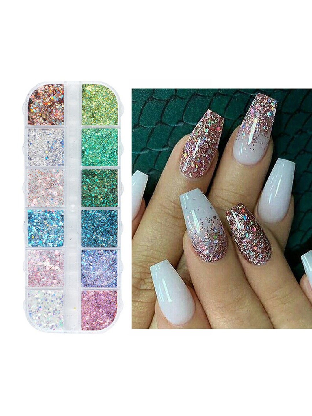 

S.A.V.I. 12 Grids DIY Sequins & Glitter Nail Art Decoration Accessories, Multi