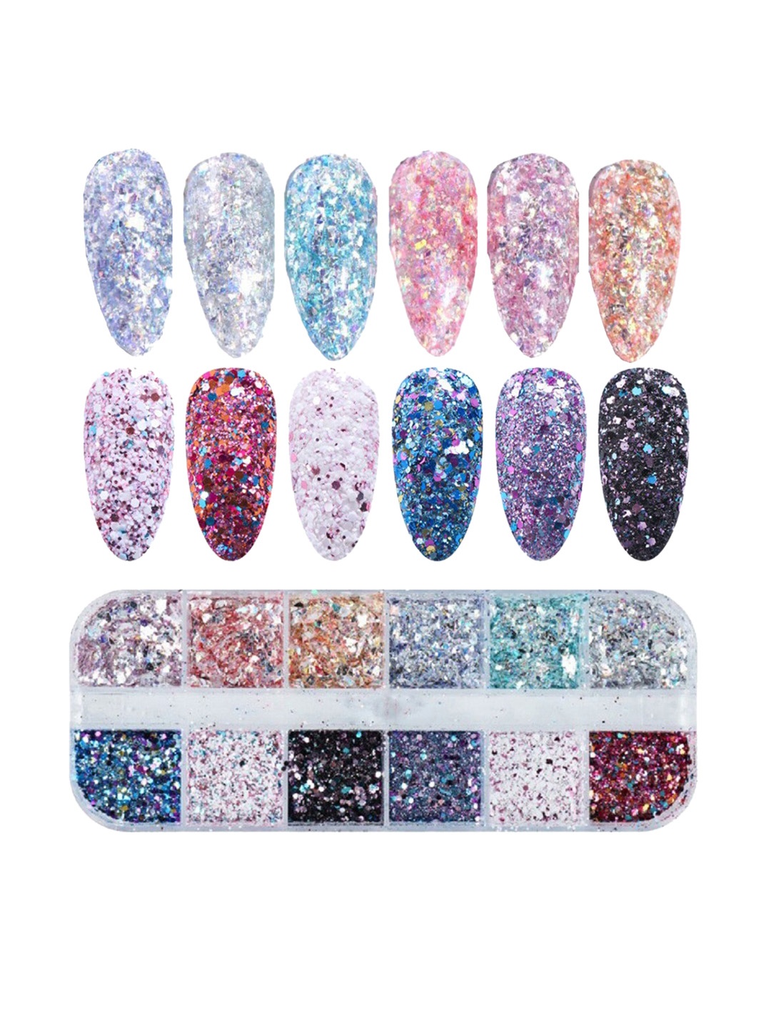 

S.A.V.I. 12 Grids Aurora Glitter Irregular Opal Flakes Sequins Nail Art Accessories, Multi