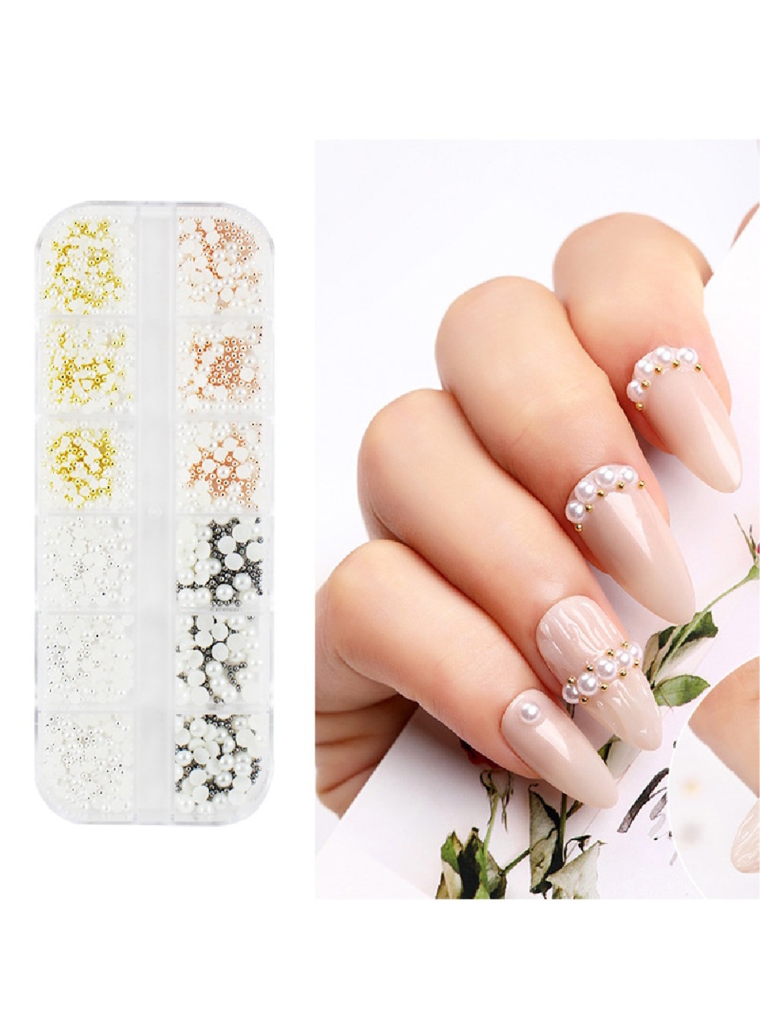 

S.A.V.I. 12 Grids DIY Nail Art Decorations Metal Balls Beads, White