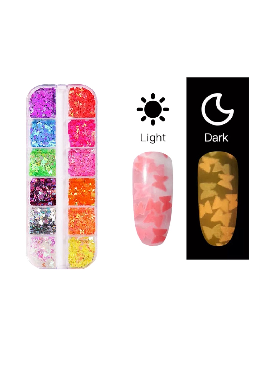

S.A.V.I. 12 Grids DIY Nail Art Butterfly Fluorescent Sequins, Multi