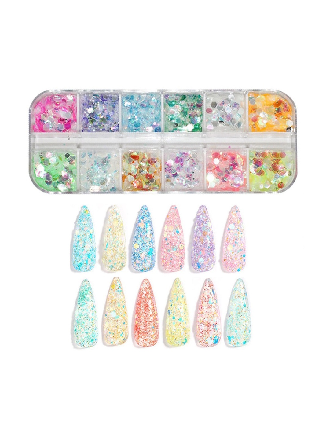 

S.A.V.I. 12 Grids Box DIY Nail Art Decoration Thin Transparent Sequins, Multi