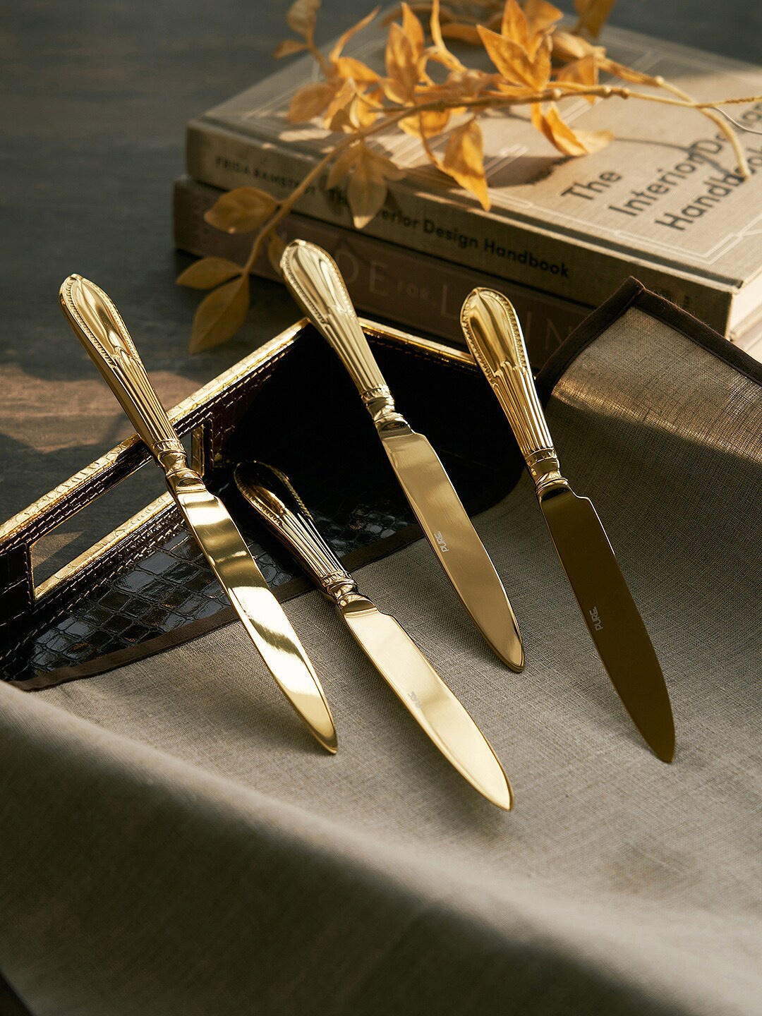 

Pure Home and Living Set Of 4 Gold Textured Victorian Dessert Knives