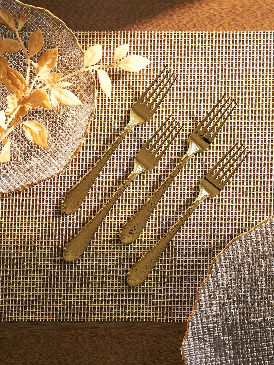 

Pure Home and Living Set Of 4 Gold-Toned Stainless Steel Dessert Forks