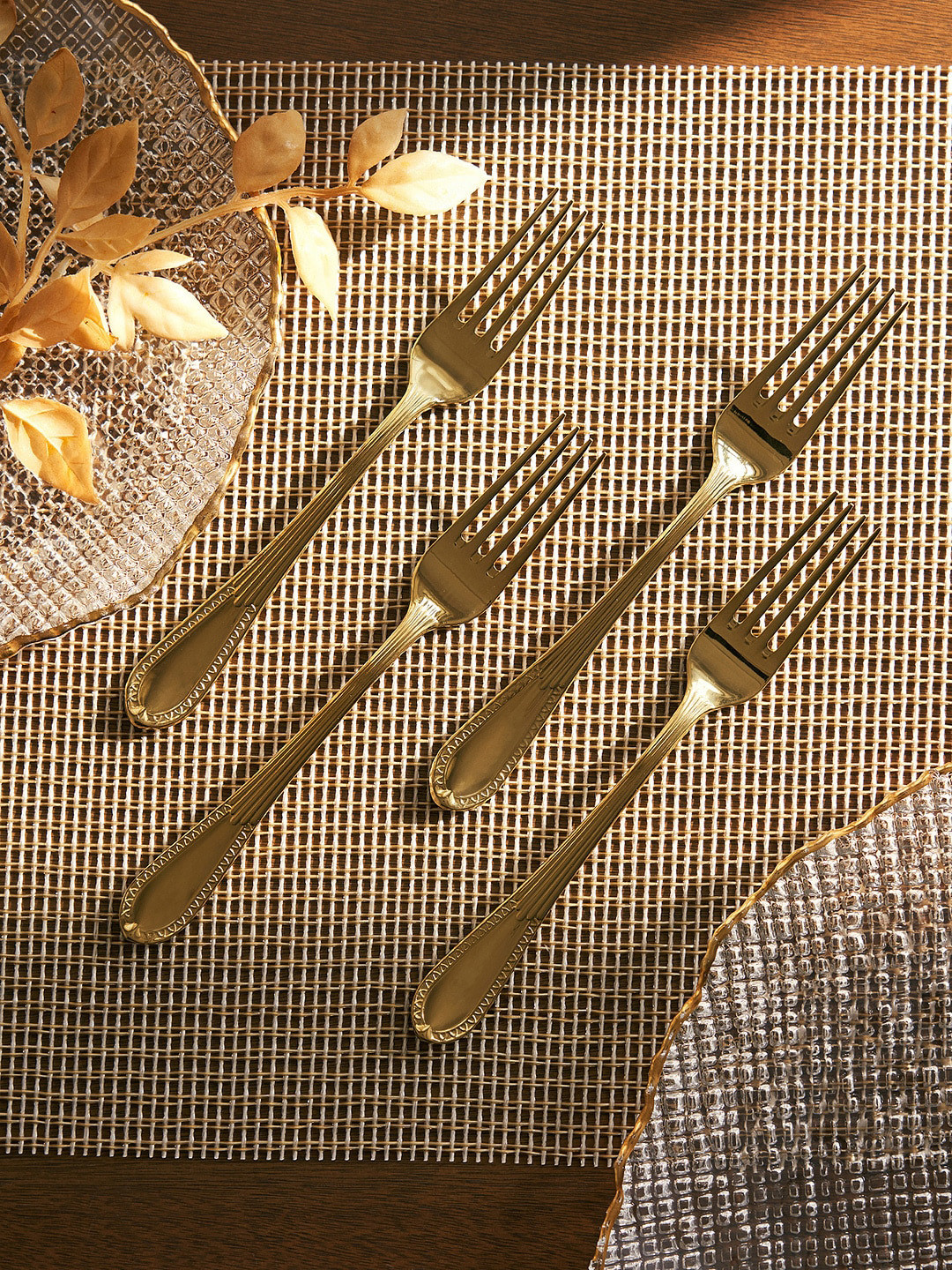 

Pure Home and Living Set Of 4 Gold Textured Victorian Dessert Forks