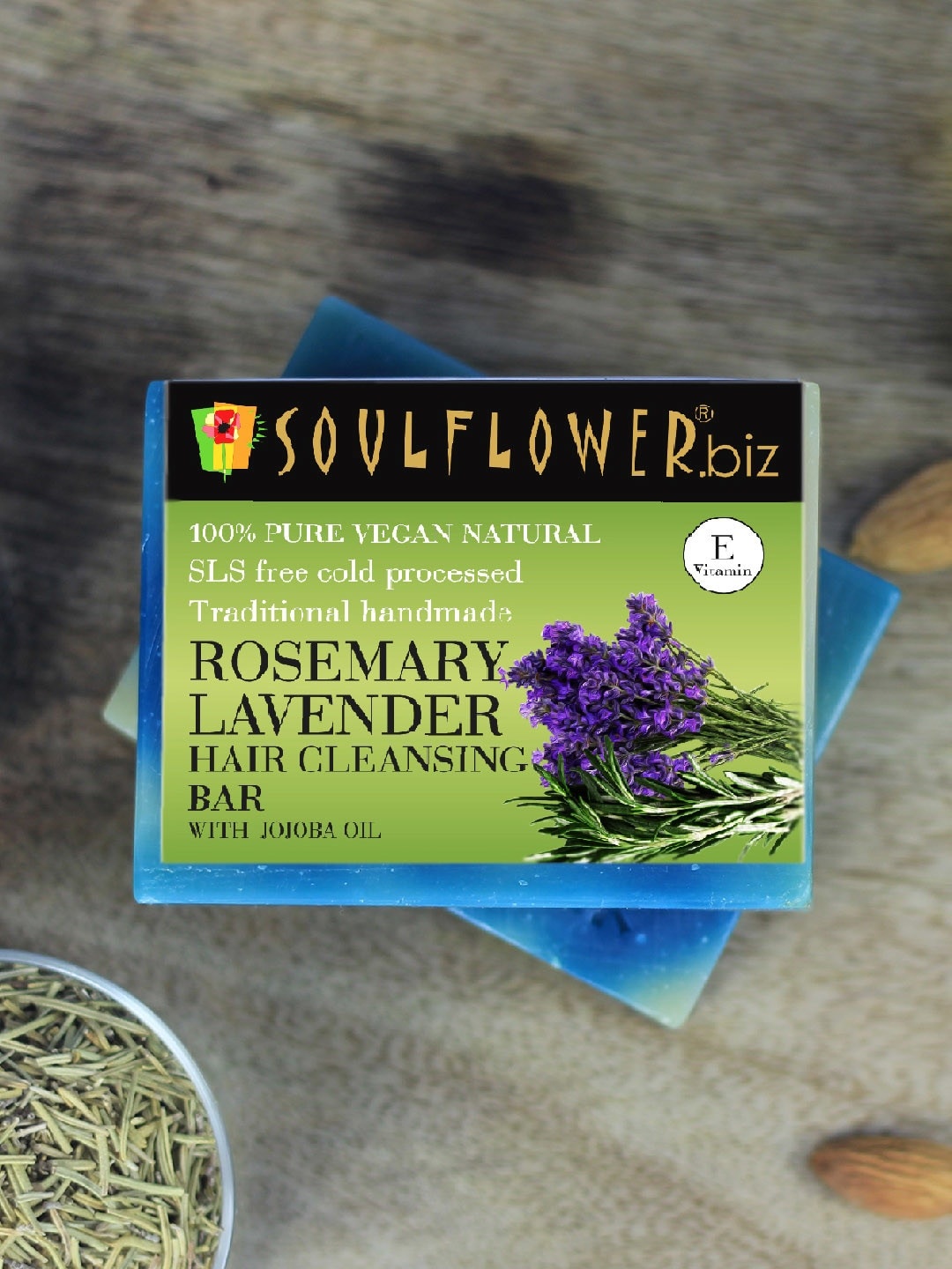 

Soulflower Unisex Pack of 2 Rosemary Lavender Shampoo Bar Soaps with Jojoba oil, Beige