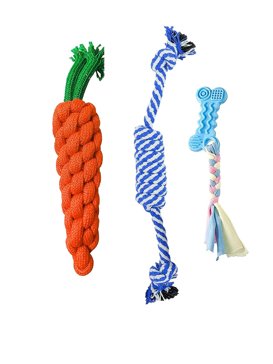 

Emily pets Set Of 3 Textured Cotton Rubber & Rope Pet Toys, Orange