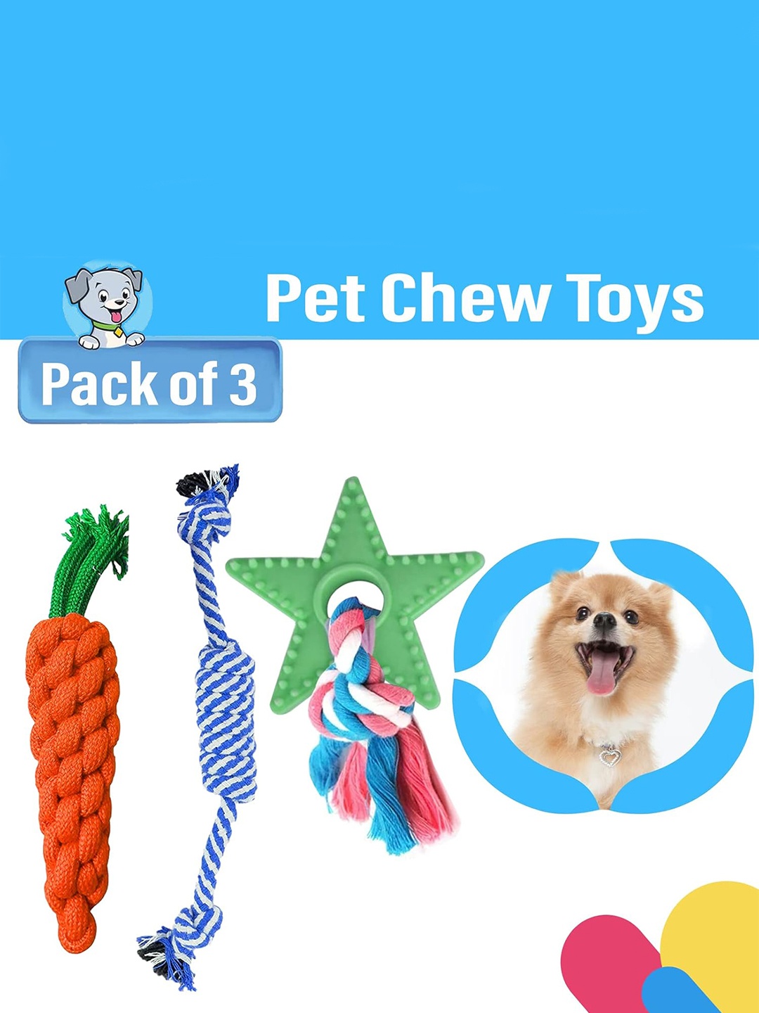 

Emily pets Set Of 3 Teething Pet Toys, Blue