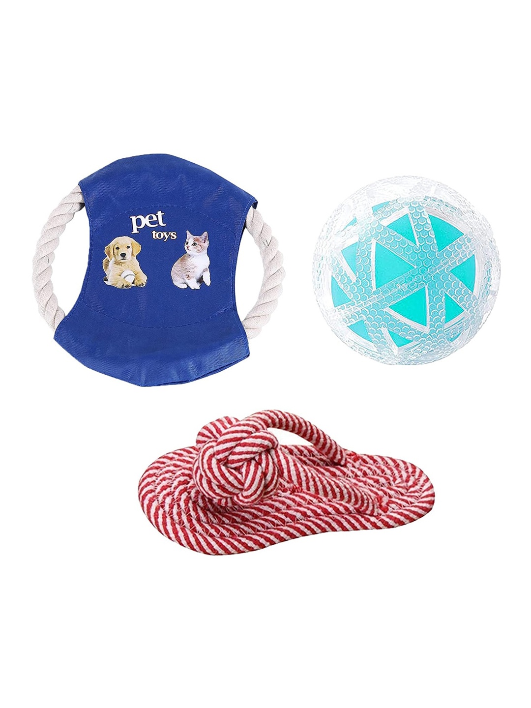 

Emily pets Set of 3 Chew Rubber & Rope Toys Pure Cotton Pet Toy, Blue