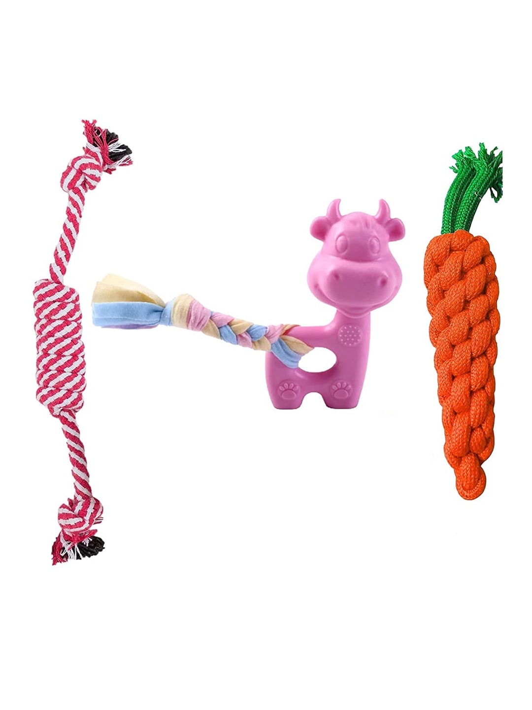 

Emily pets Set Of 3 Textured Pure Cotton Pet Chewable Toys, Pink