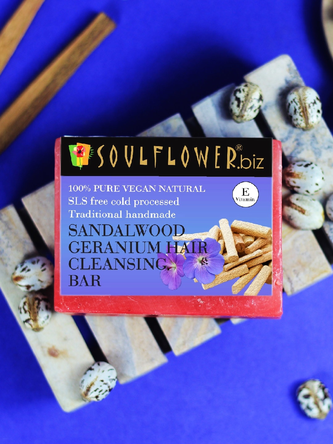 

Soulflower Sustainable Unisex Pack of 2 Sandalwood Geranium Shampoo Bar Soaps, Pink
