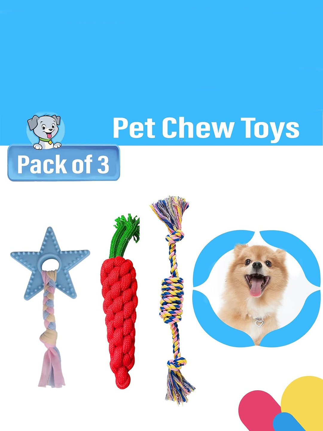 

Emily pets Set Of 3 Teething Pet Toys, Blue