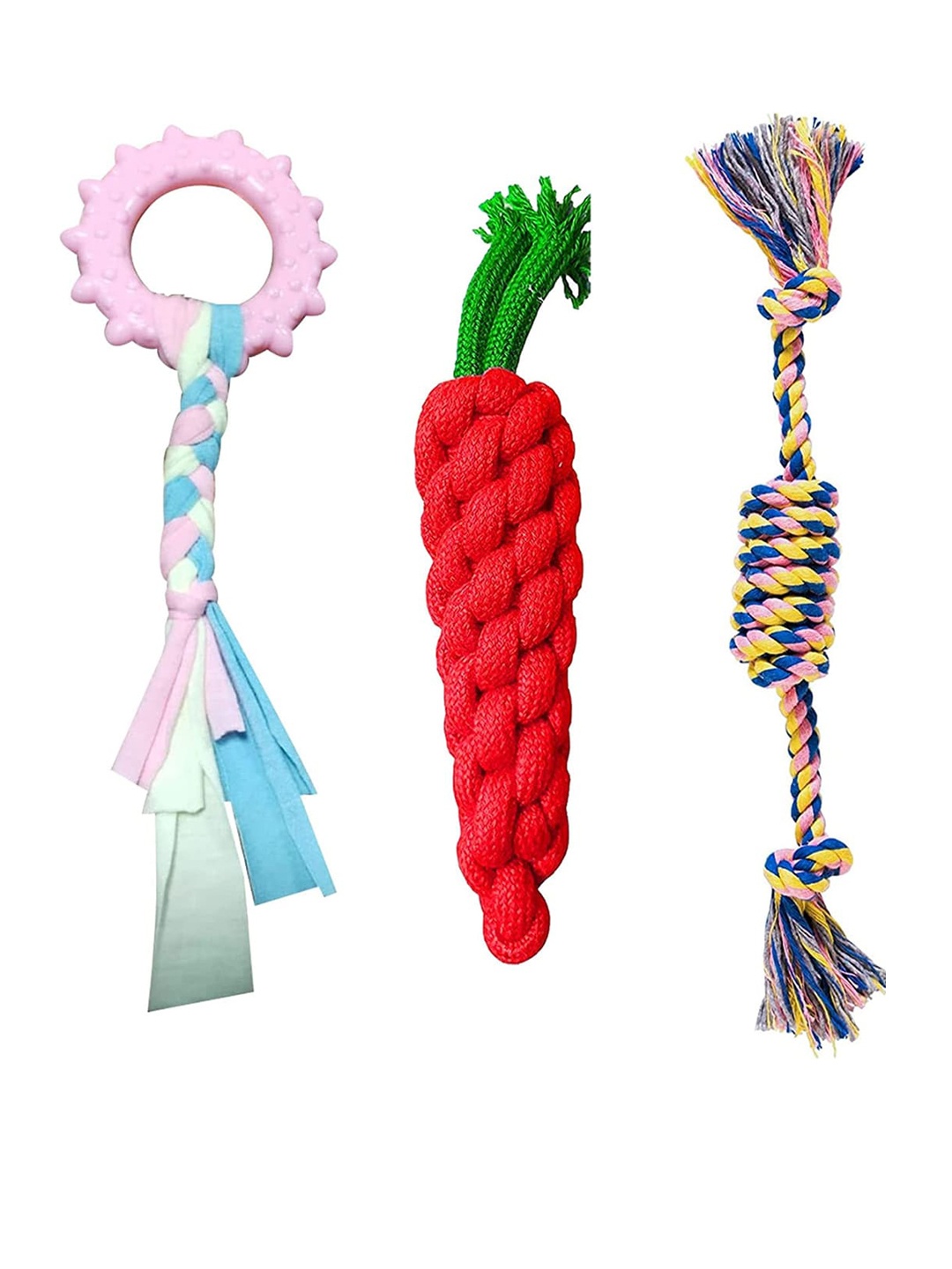 

Emily pets Set Of 3 Textured Pure Cotton Pet Chewable Toys, Pink