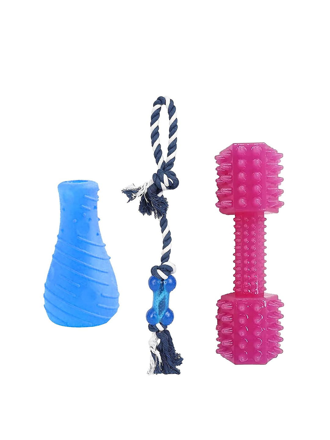 

Emily pets Set of 3 Chew Rubber & Rope Toys Pure Cotton Pet Toys, Blue