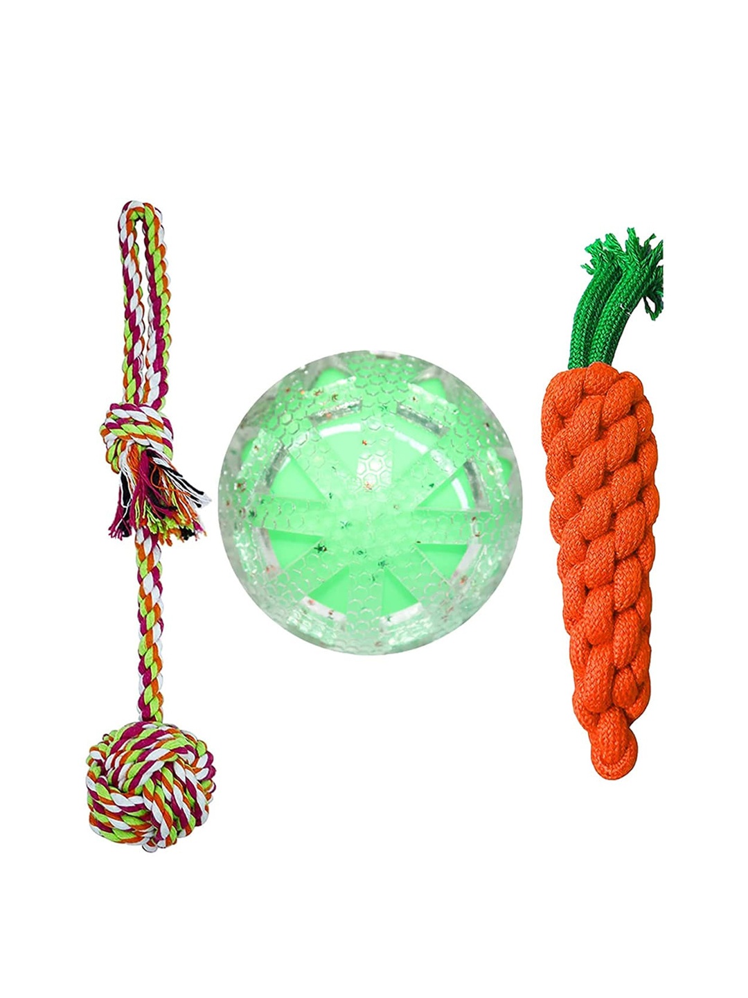 

Emily pets Set of 3 Chew Rubber & Rope Toys Pure Cotton Pet Toys, Orange