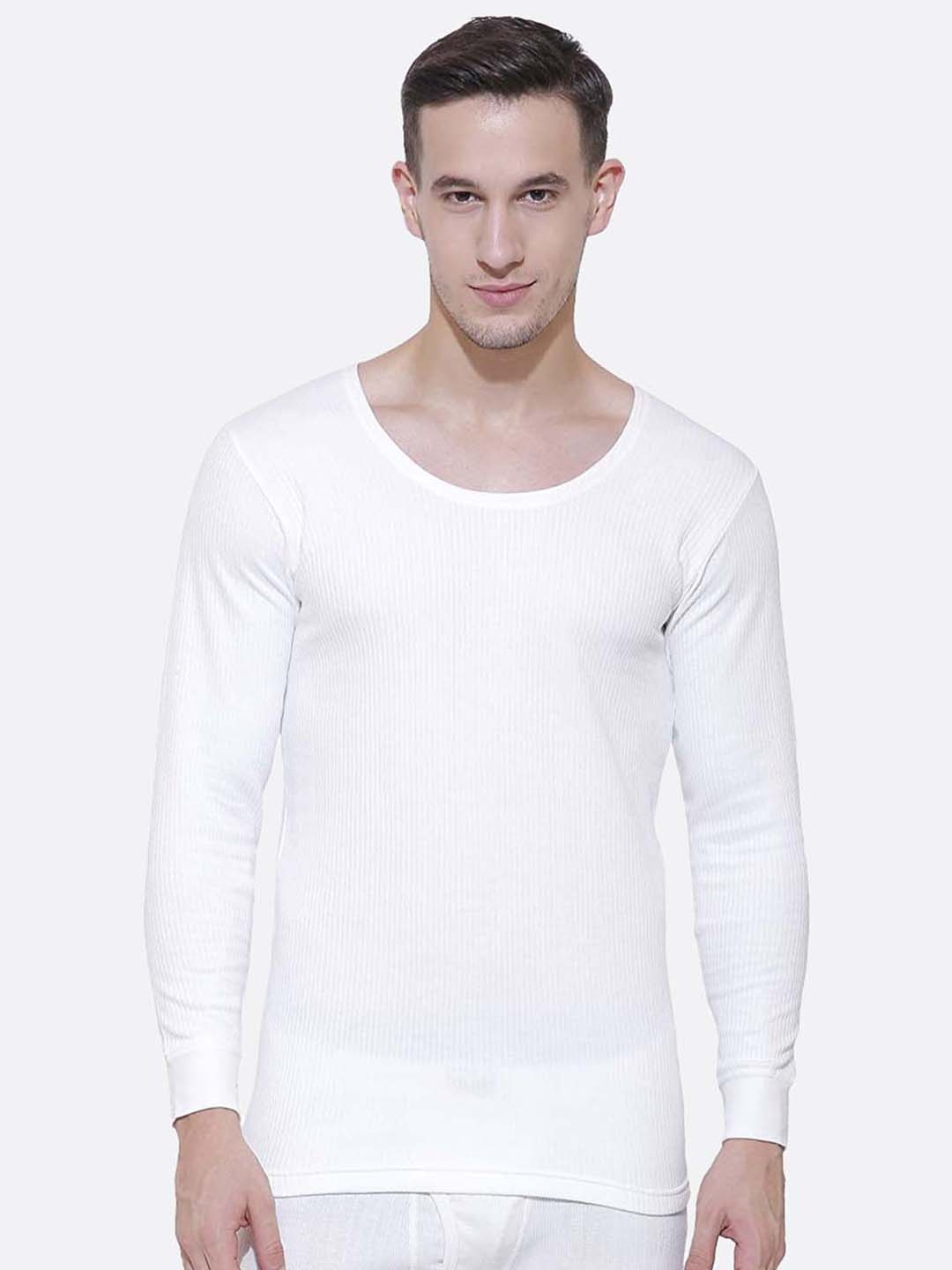 

BODYCARE INSIDER Men Cotton Knitted Thermal Tops, White