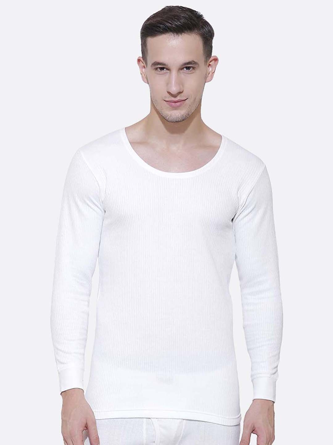 

BODYCARE INSIDER Men Striped Cotton Thermal Tops, White
