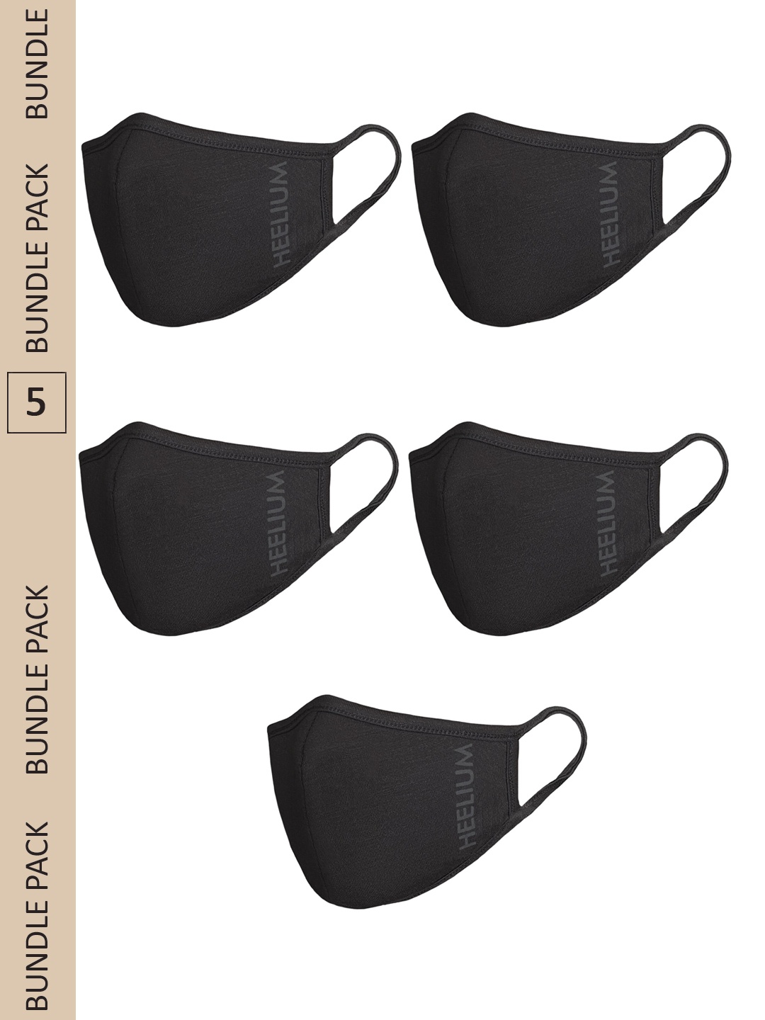 

Heelium Pack Of 5 Brand Logo Printed Bamboo Outdoor Face Masks, Black