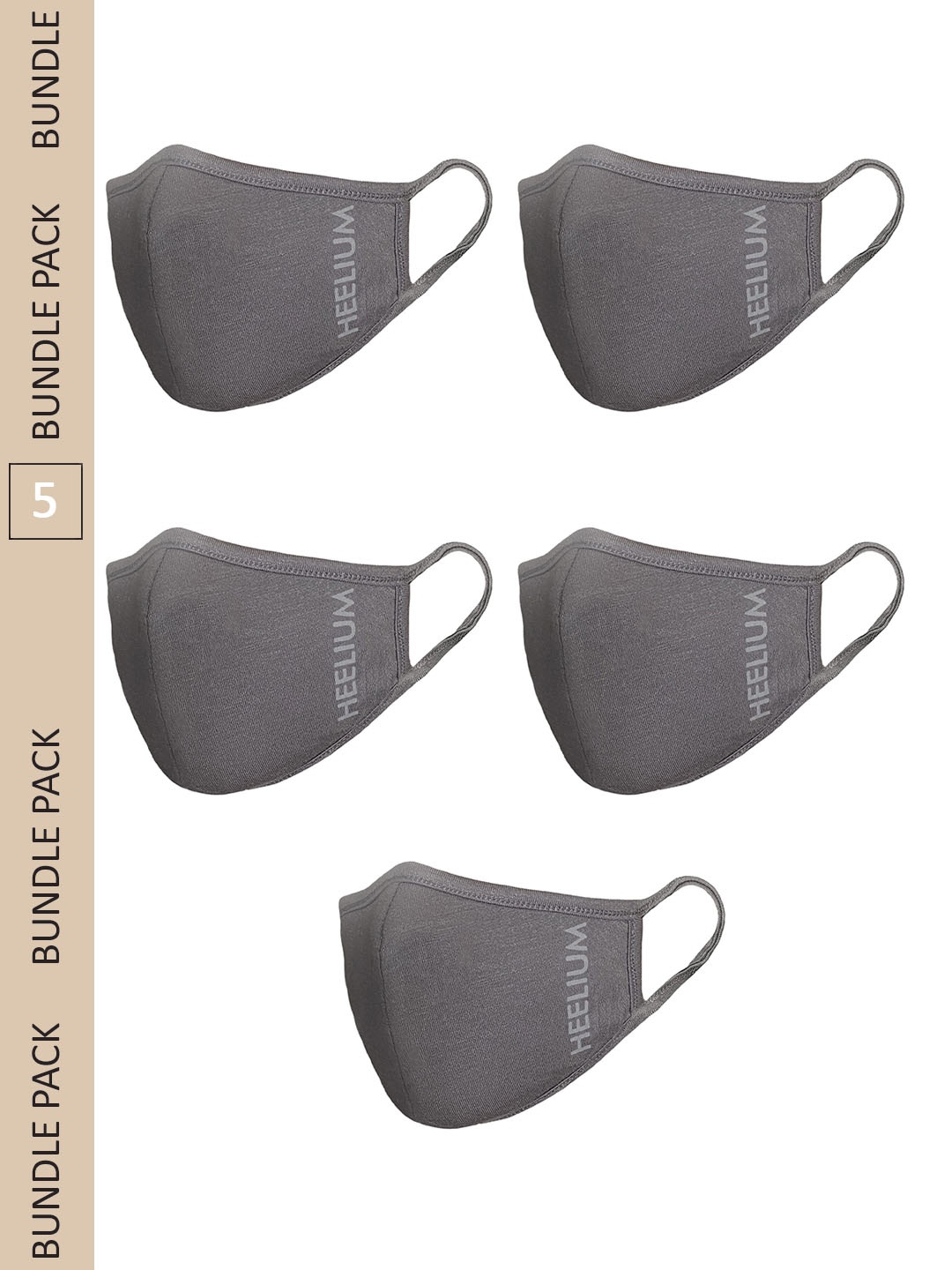 

Heelium Pack Of 5 Grey Brand Logo Print 2-Ply Cloth Masks