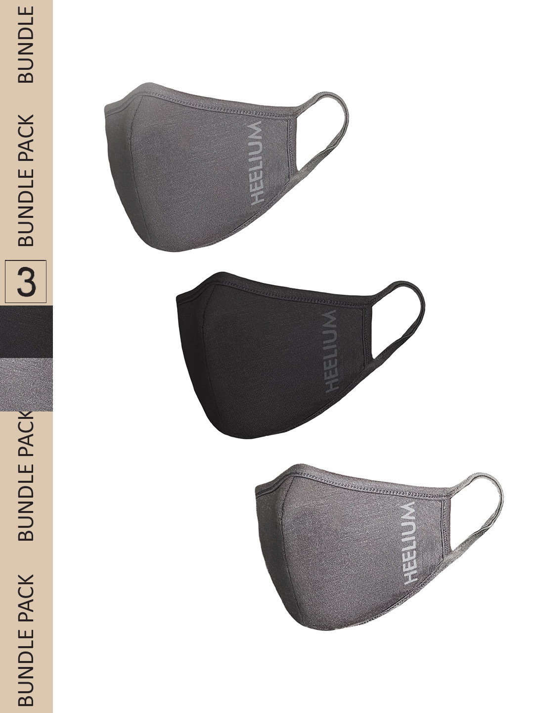 

Heelium Pack Of 3 Printed Bamboo Outdoor Face Masks, Black