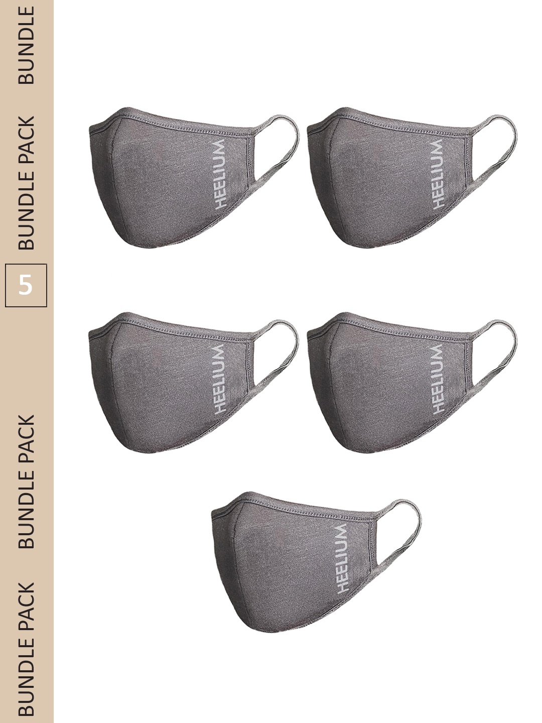 

Heelium Unisex Pack of 5 Grey Bamboo Face Mask