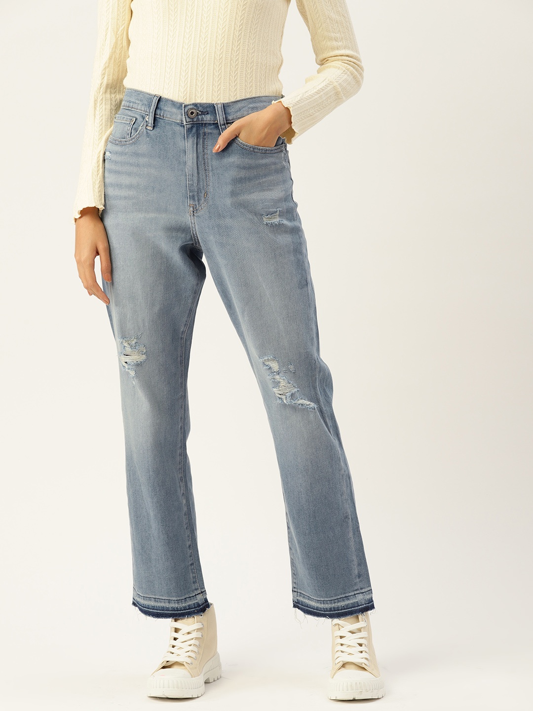 

Malachi Women Straight Fit High-Rise Mildly Distressed Light Fade Jeans, Blue
