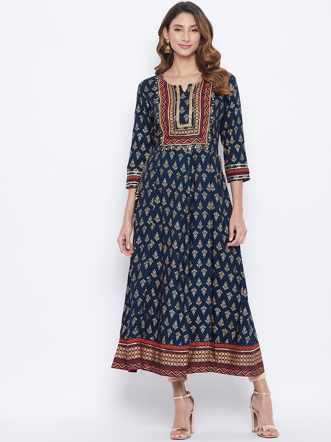 

Prakhya Round Neck Ethnic Motifs Printed Gotta Patti A-Line Regular Fit Kurta, Blue