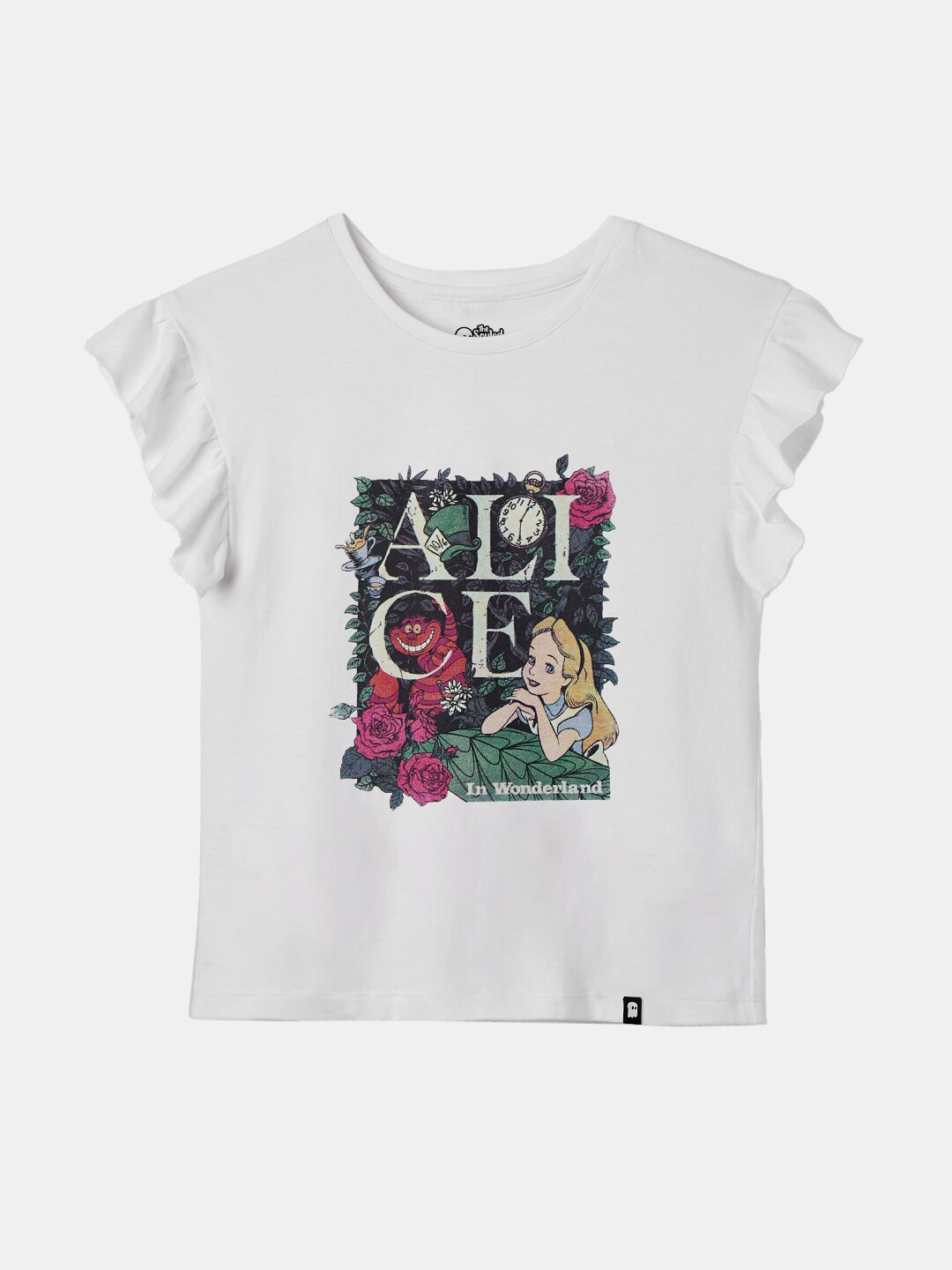 The Souled Store Girls Printed Extended Sleeves T-shirt, White