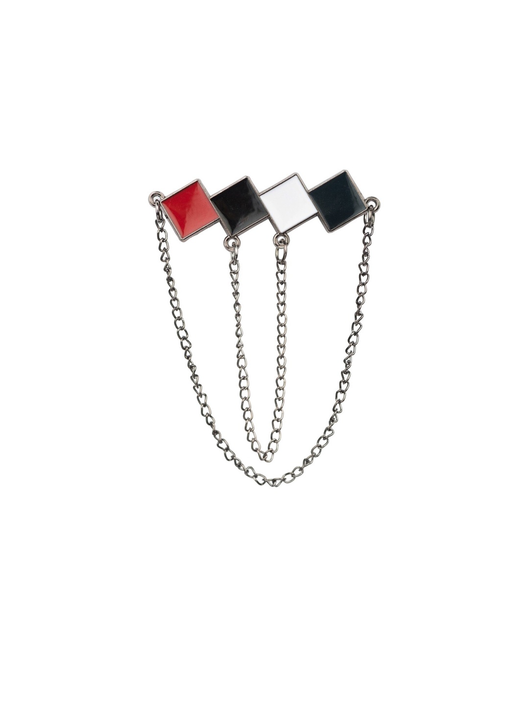 

The Tie Hub Men 4 Square Shaped Layered Chain Detailed Lapel Pin, Black
