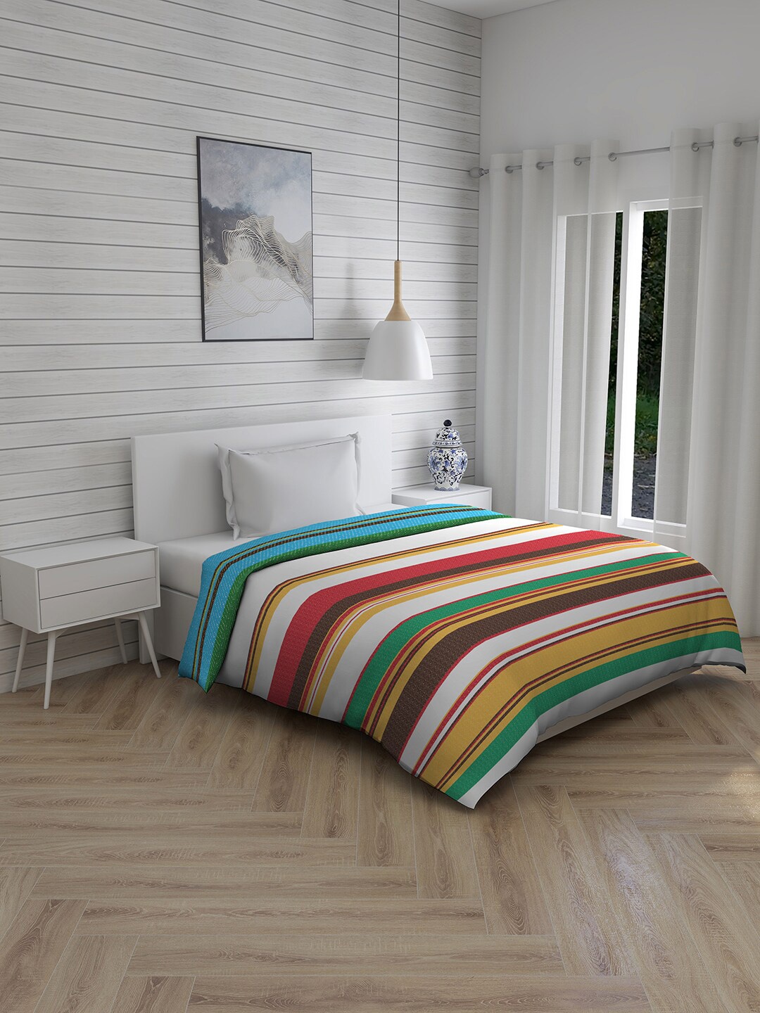 

Boutique Living India White & Blue Striped Heavy Winter 120 GSM Single Bed Comforter
