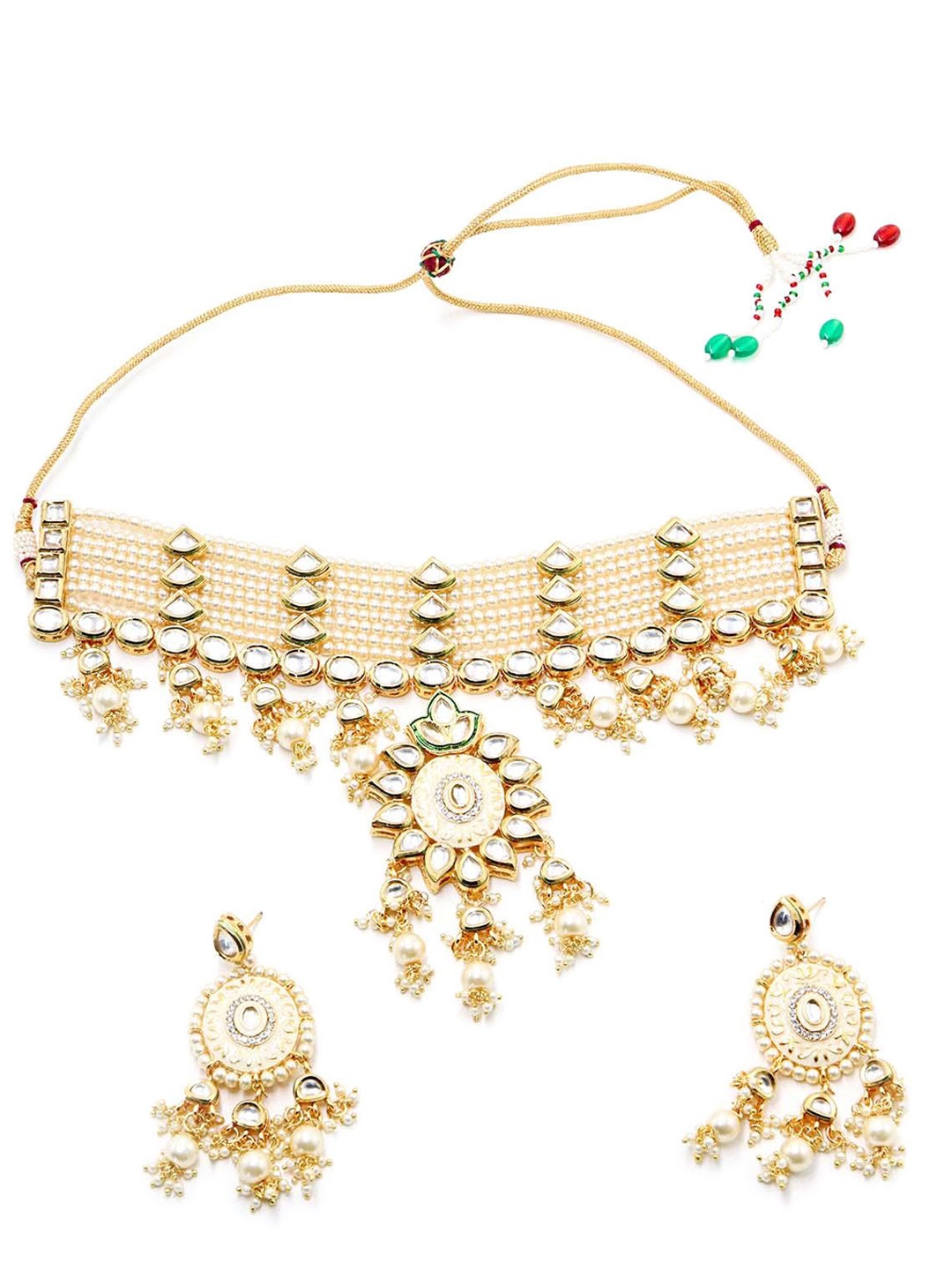 

ODETTE Gold-Plated Kundan Studded & Pearl Beaded Jewellery Set