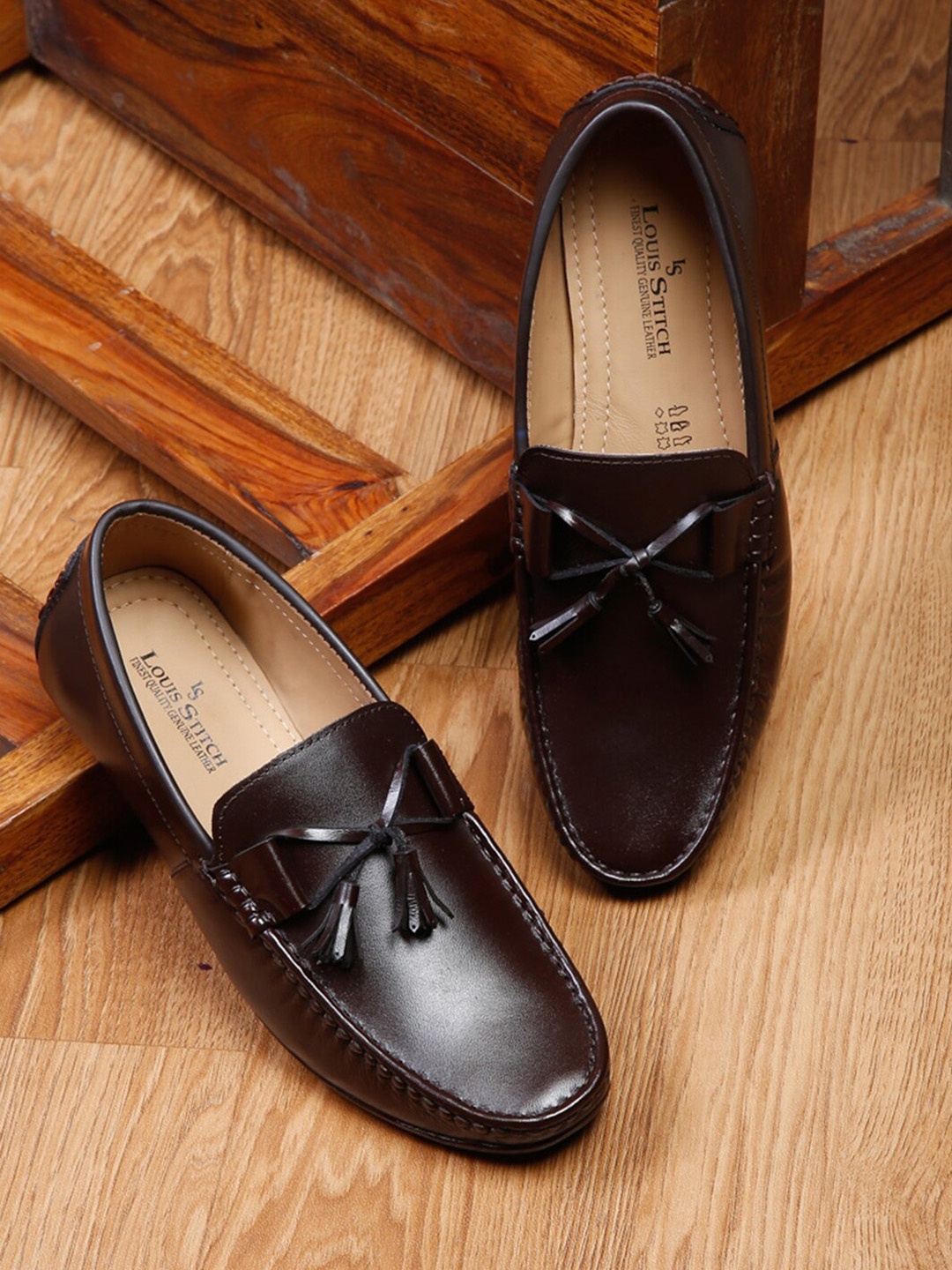 

LOUIS STITCH Men Leather Formal Loafers, Brown