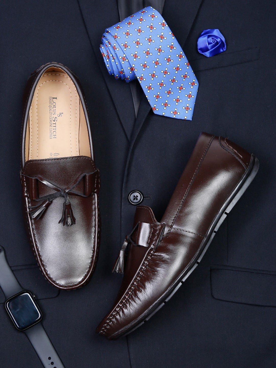 

LOUIS STITCH Men Leather Formal Loafers, Brown