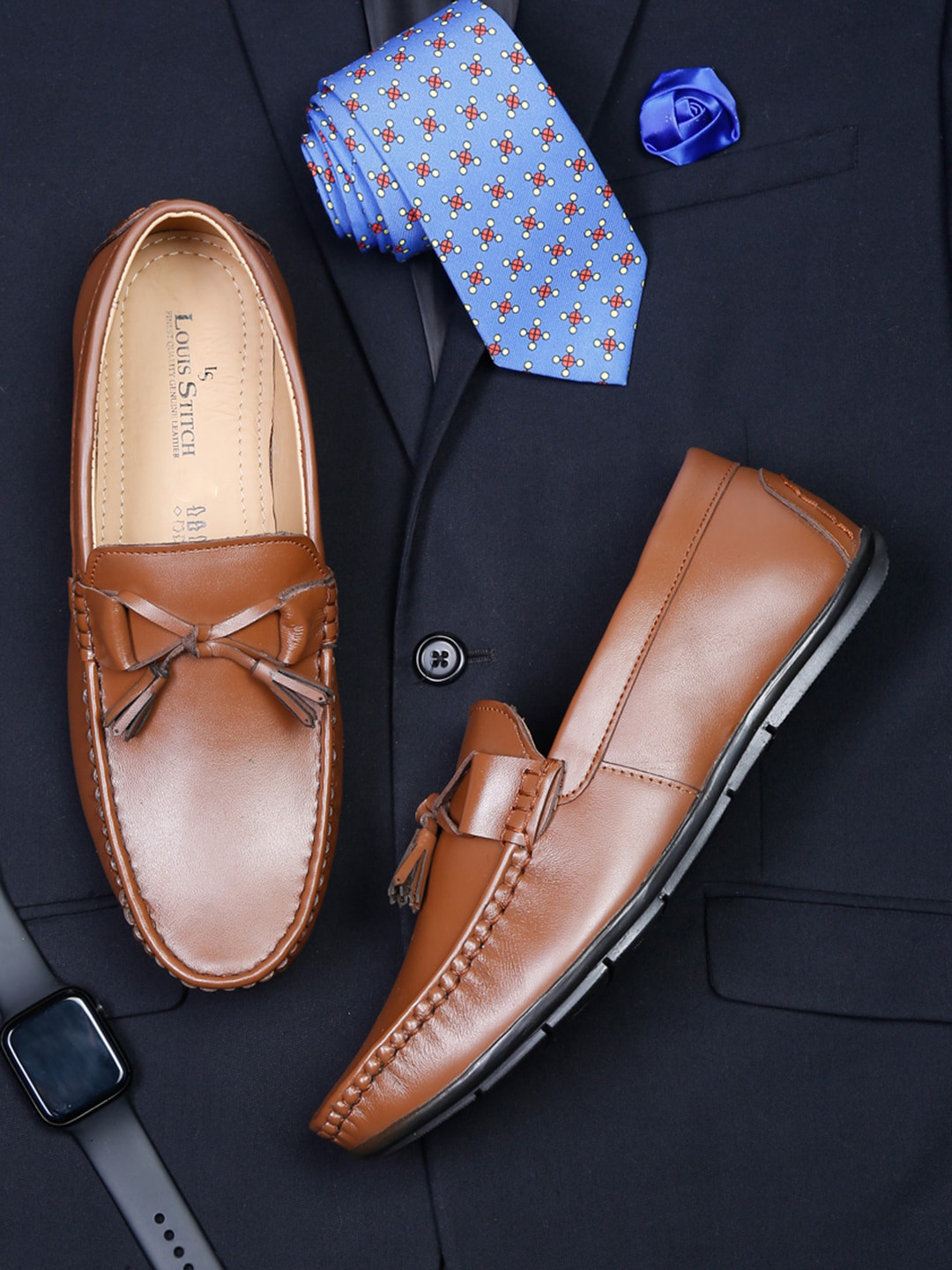 

LOUIS STITCH Men Leather Formal Loafers, Brown