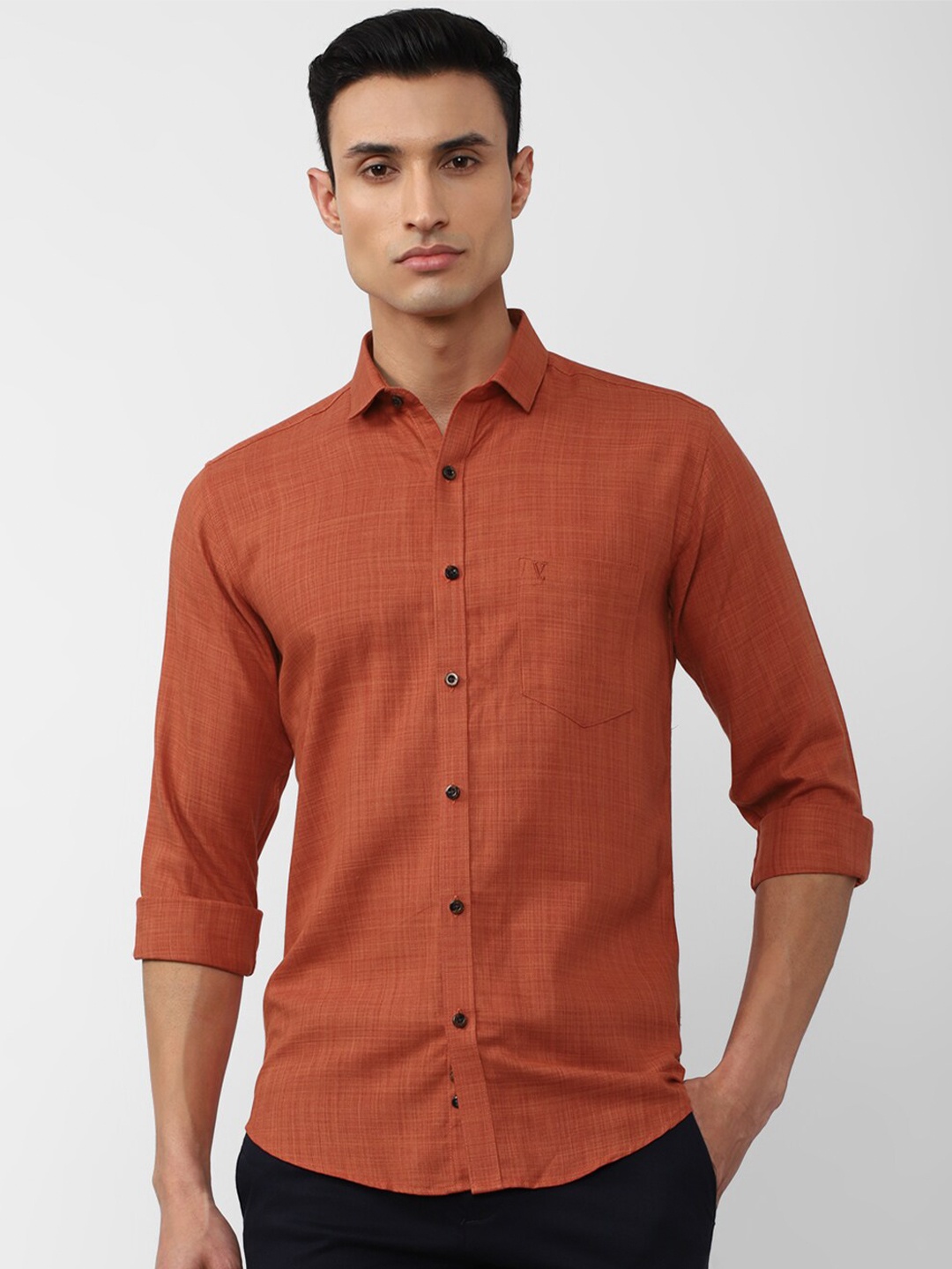 

V Dot Men Slim Fit Casual Shirt, Orange