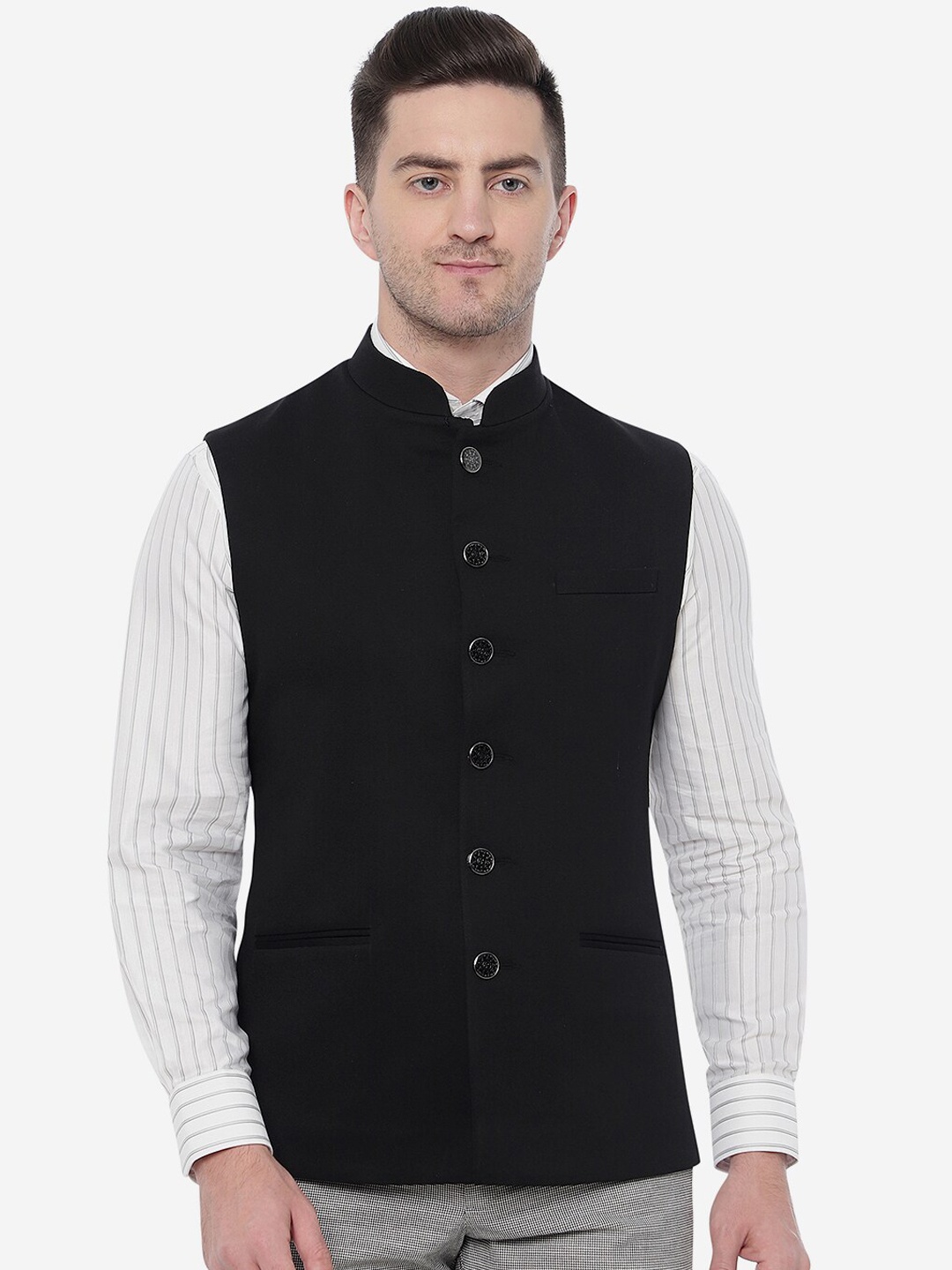 

Greenfibre Men Woven Nehru Jacket, Black