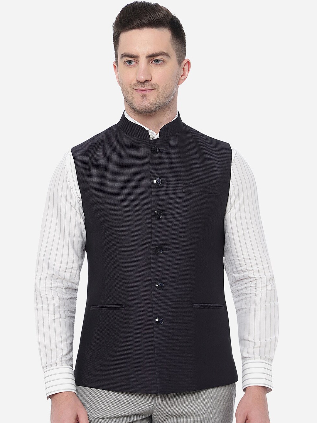 

Greenfibre Plus Size Men Bandhgala Pure Wool Nehru Jacket, Maroon