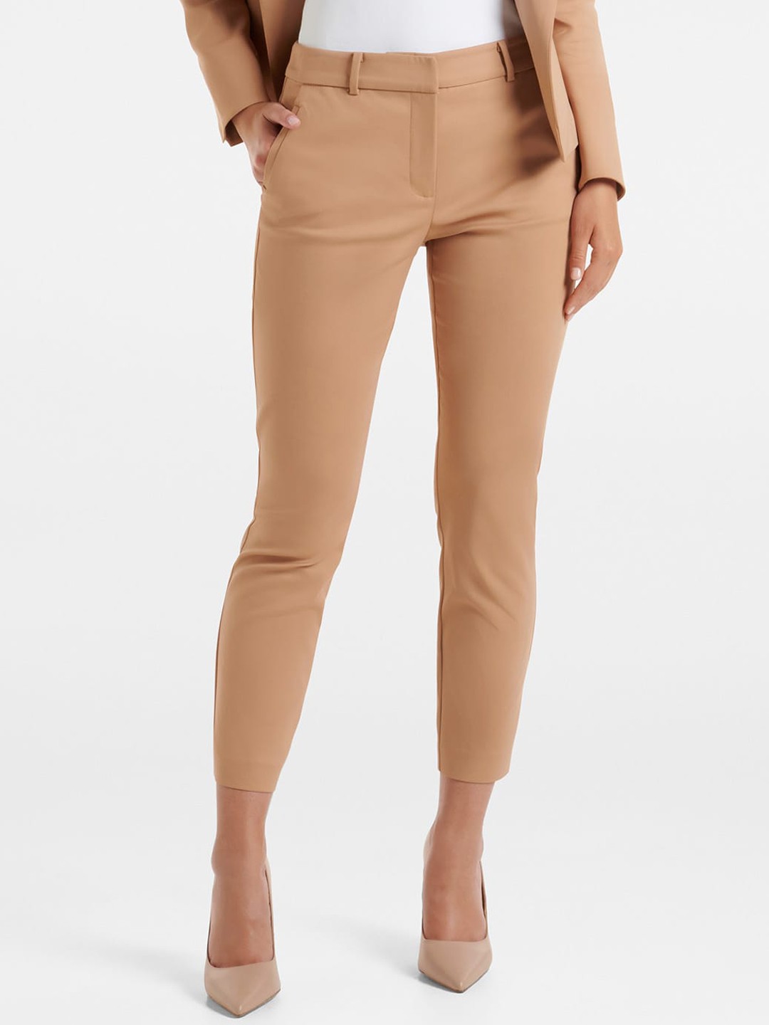 

Forever New Women Cotton Slim Fit Trousers, Brown