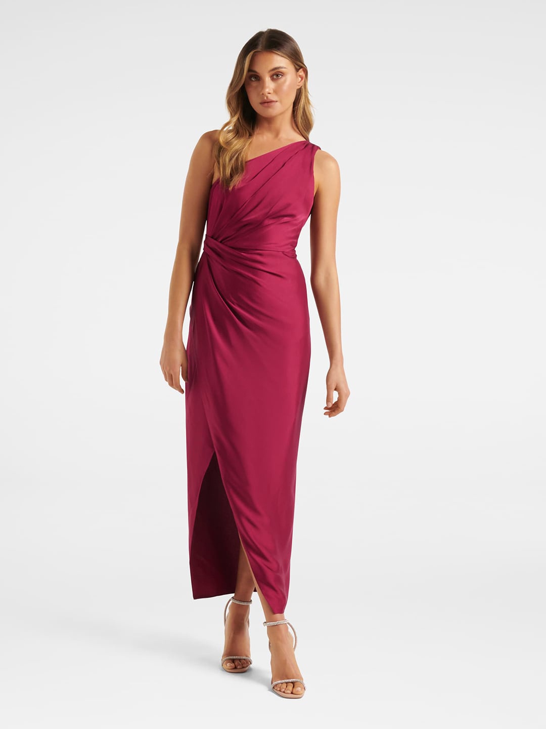 

Forever New One Shoulder Satin Maxi Dress, Maroon