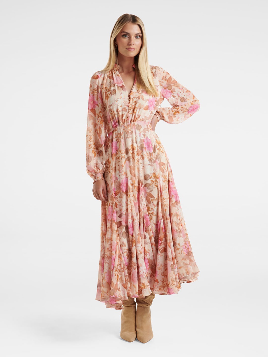 

Forever New Floral Printed Puff Sleeve Maxi Dress, Pink