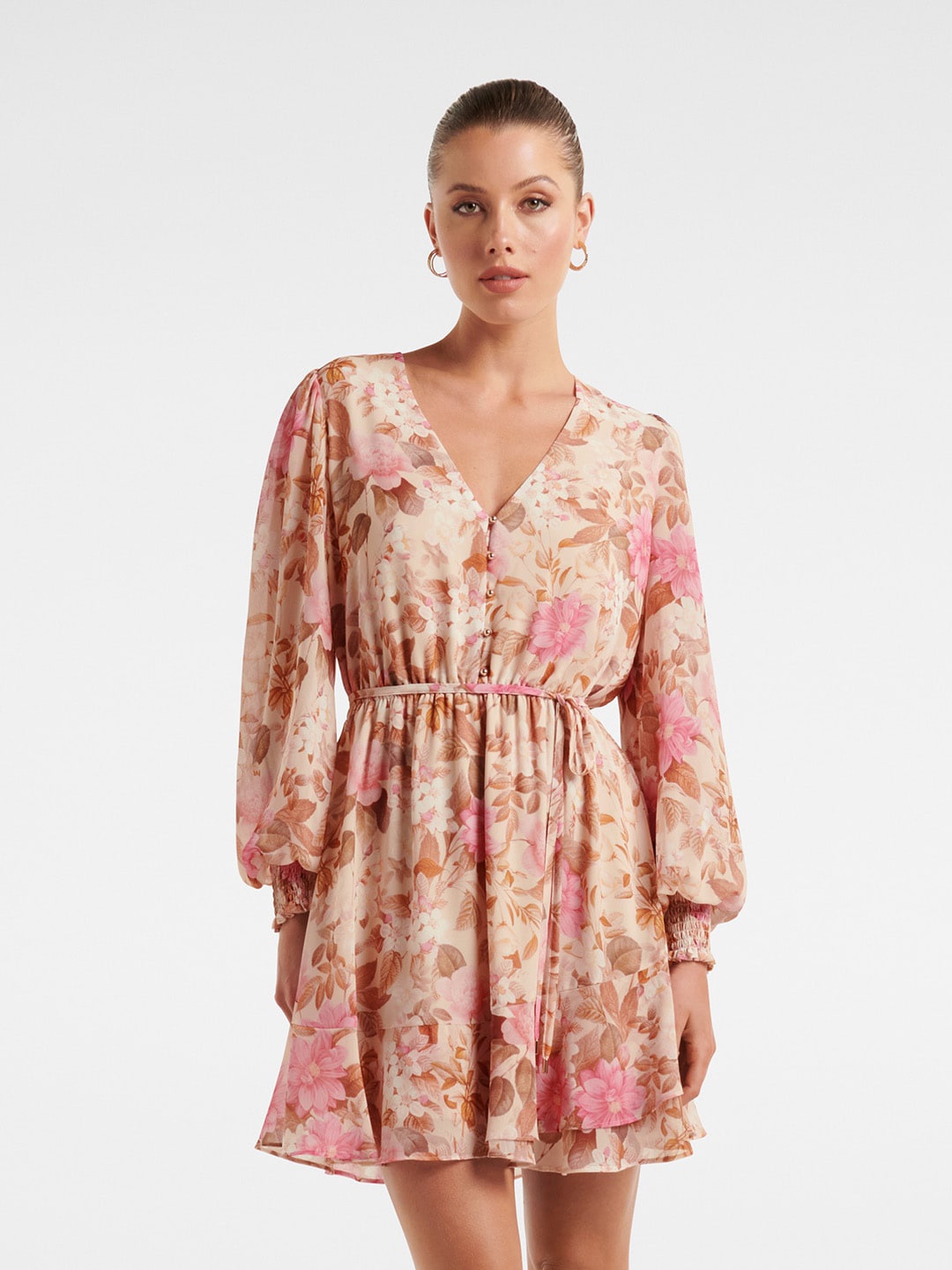 

Forever New Floral Printed V-Neck Mini Dress, Pink