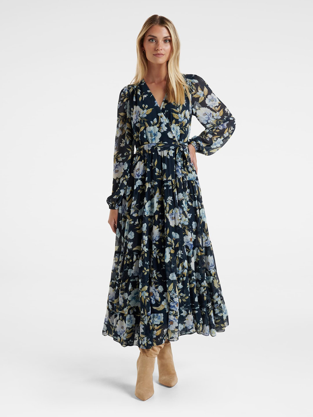 

Forever New Floral Printed V-Neck Maxi Dress, Black