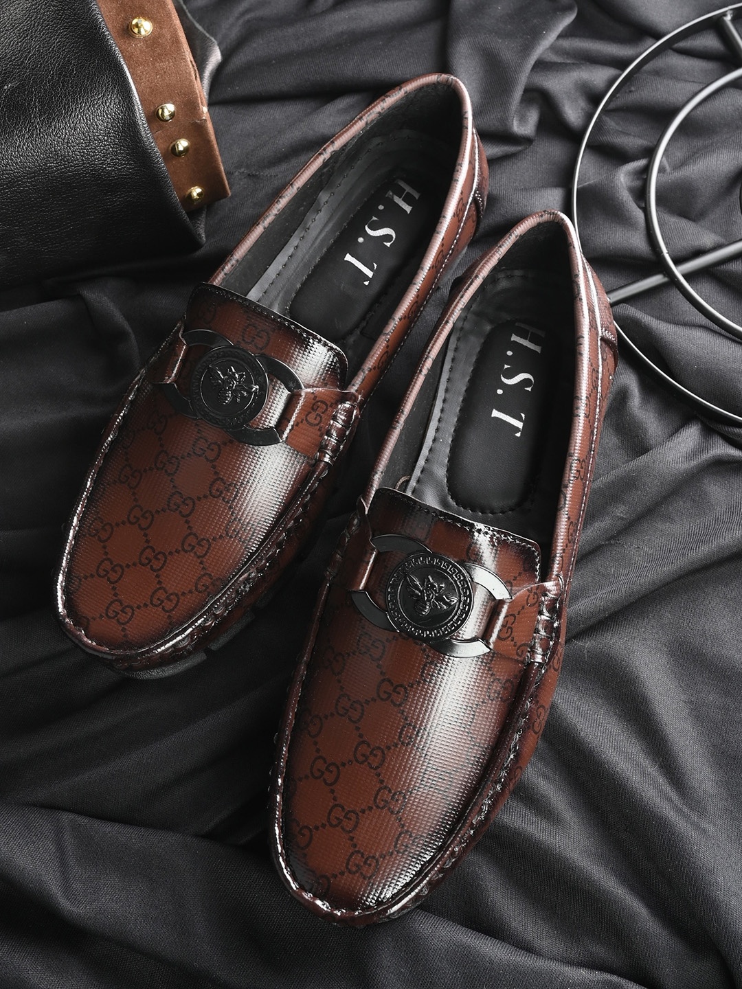 

MANSAMUSA Men Printed Formal Loafers, Brown