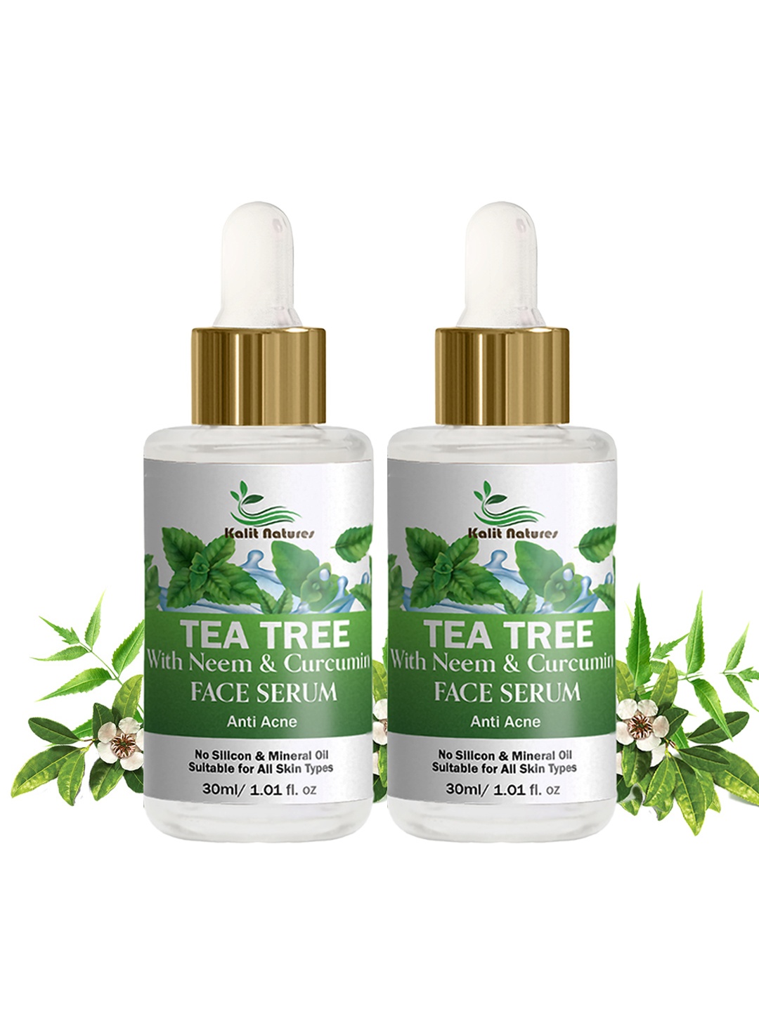 

Kalit Natures Set of 2 Tea Tree Face Serum with Neem & Curcumin - 30 ml Each, White