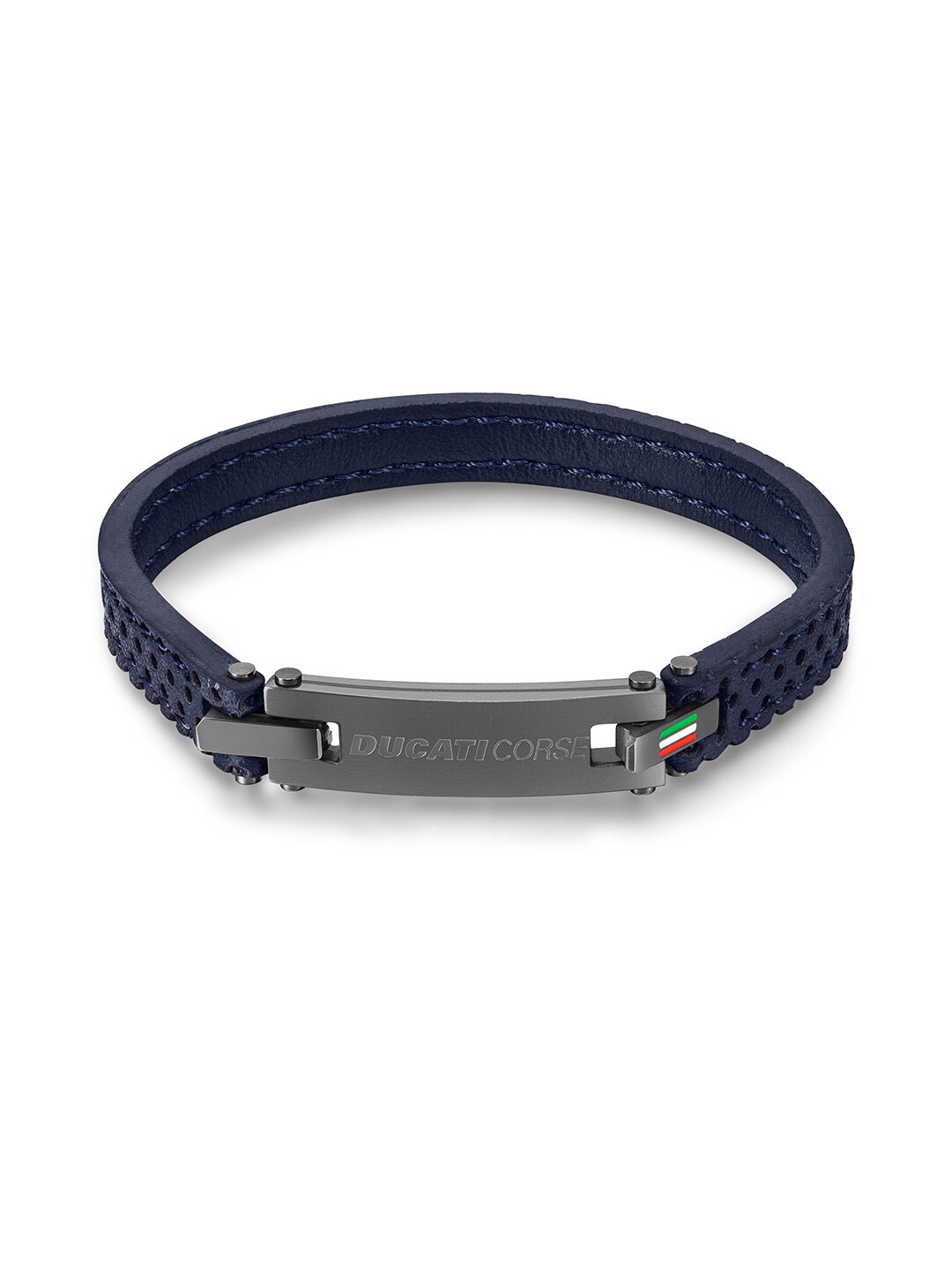 

DUCATI CORSE Men Leather Silver-Plated Band Bracelet