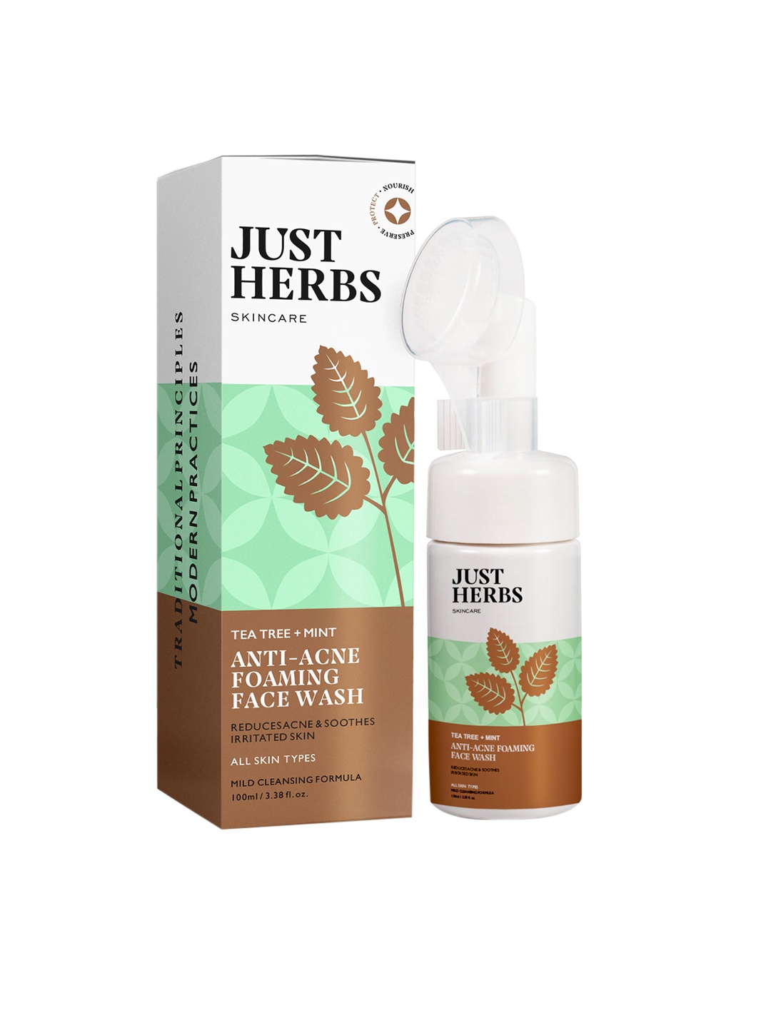 

Just Herbs Tea Tree & Mint Acne Foaming Face Wash 100ml, Green