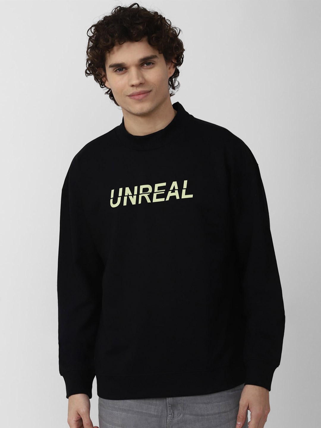 

FOREVER 21 Men Printed Cotton Sweatshirt, Black