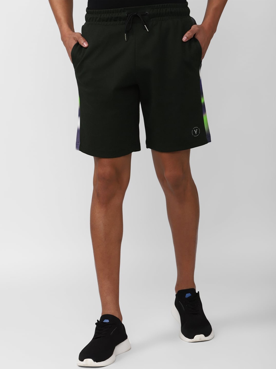Van Heusen Men Striped Cotton Sports Shorts, Black