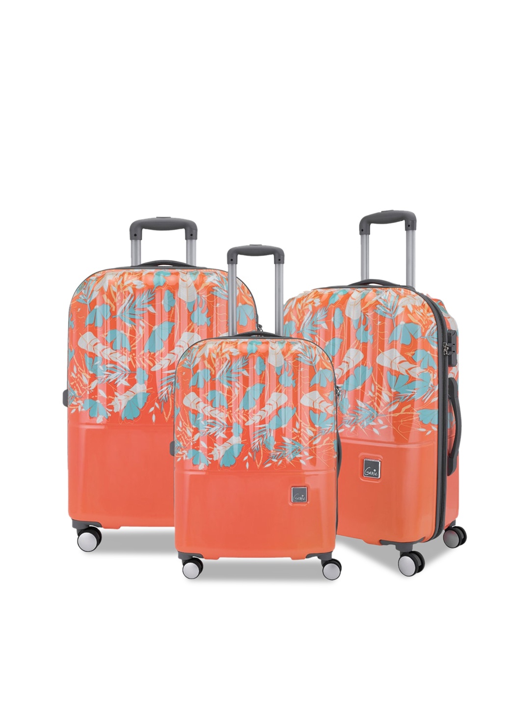 

Genie Unisex Set of 3 Tropical Printed Soft-Sided Trolley Bags-141L, Coral