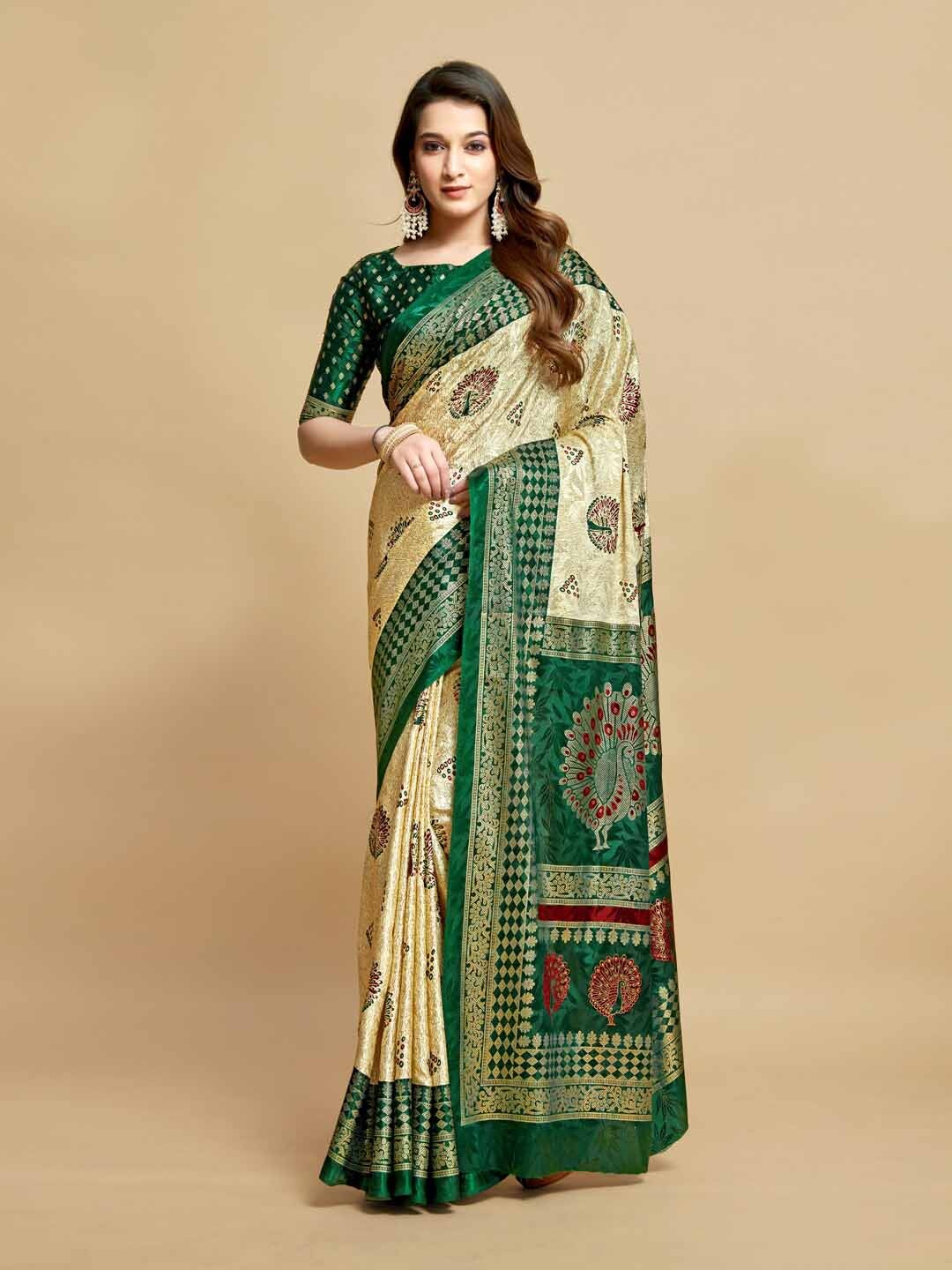 

GAJARAI Ethnic Motifs Kanjeevaram Saree, Green